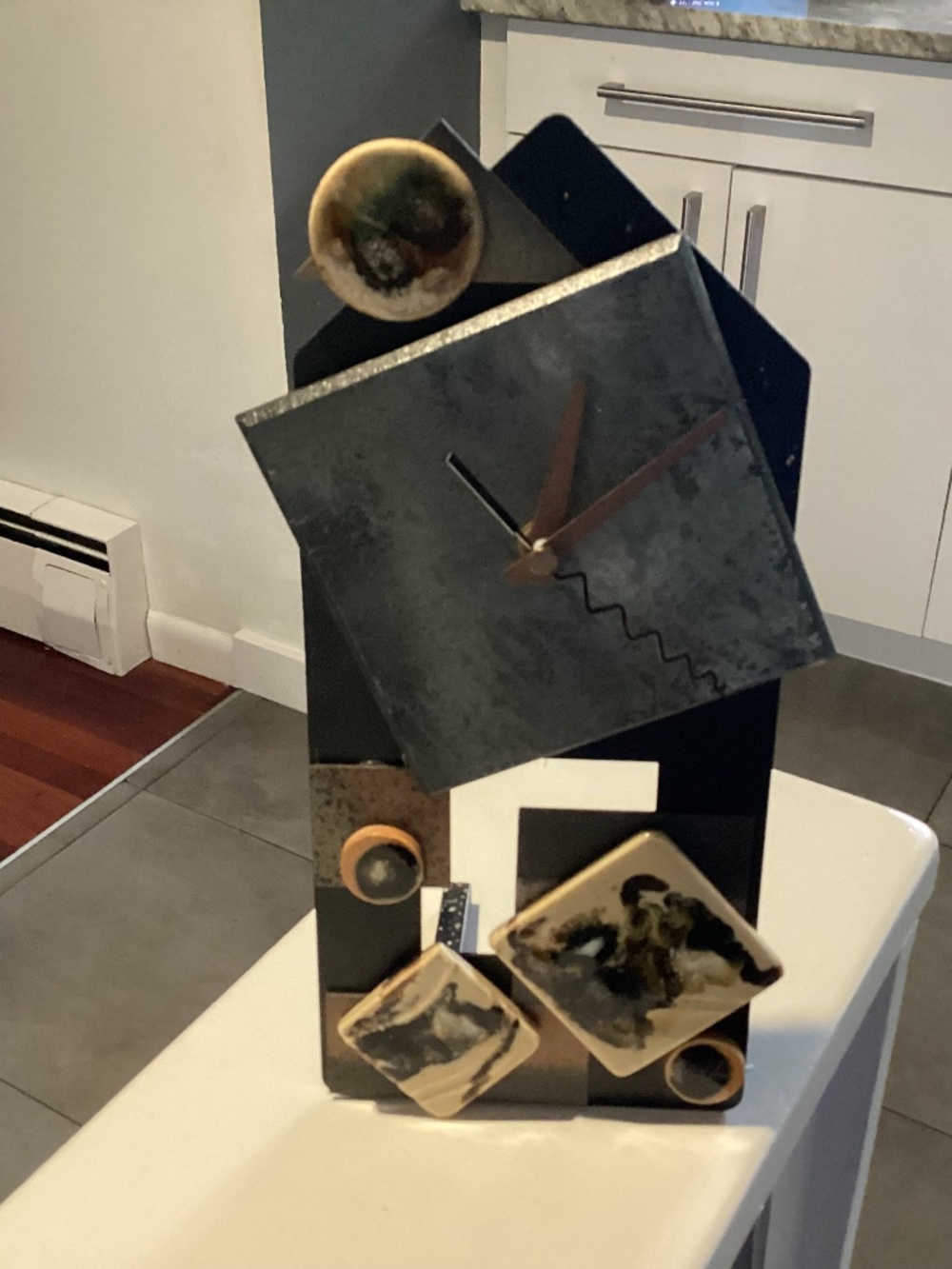 ARTIST MADE STONE. N DETAILED FUNKY BRUTALIST CLOCK. OOAK